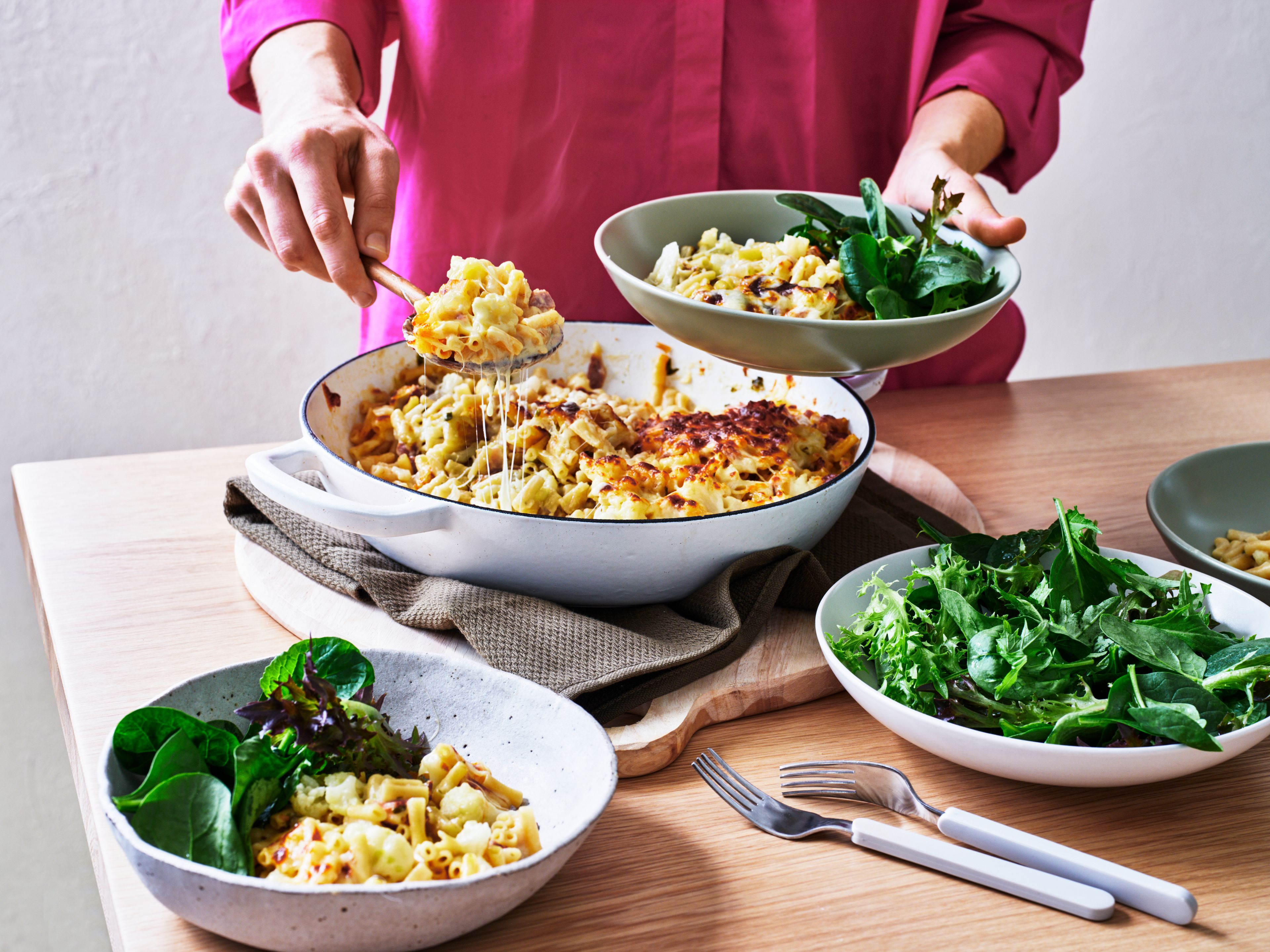 Cauliflower, cheese and bacon pasta bake QuiteLike recipe