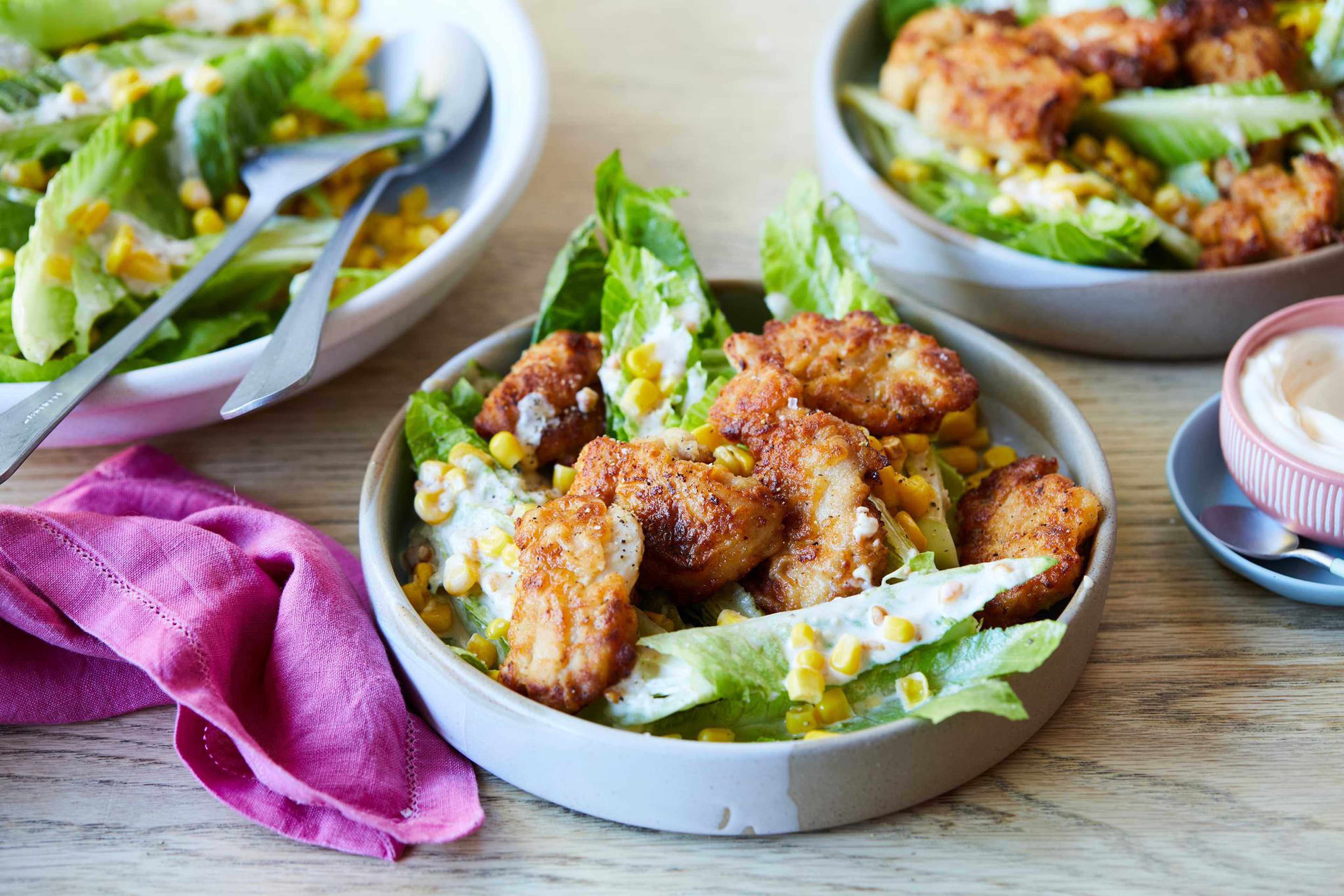Chicken Karaage with Corn and Lettuce Salad