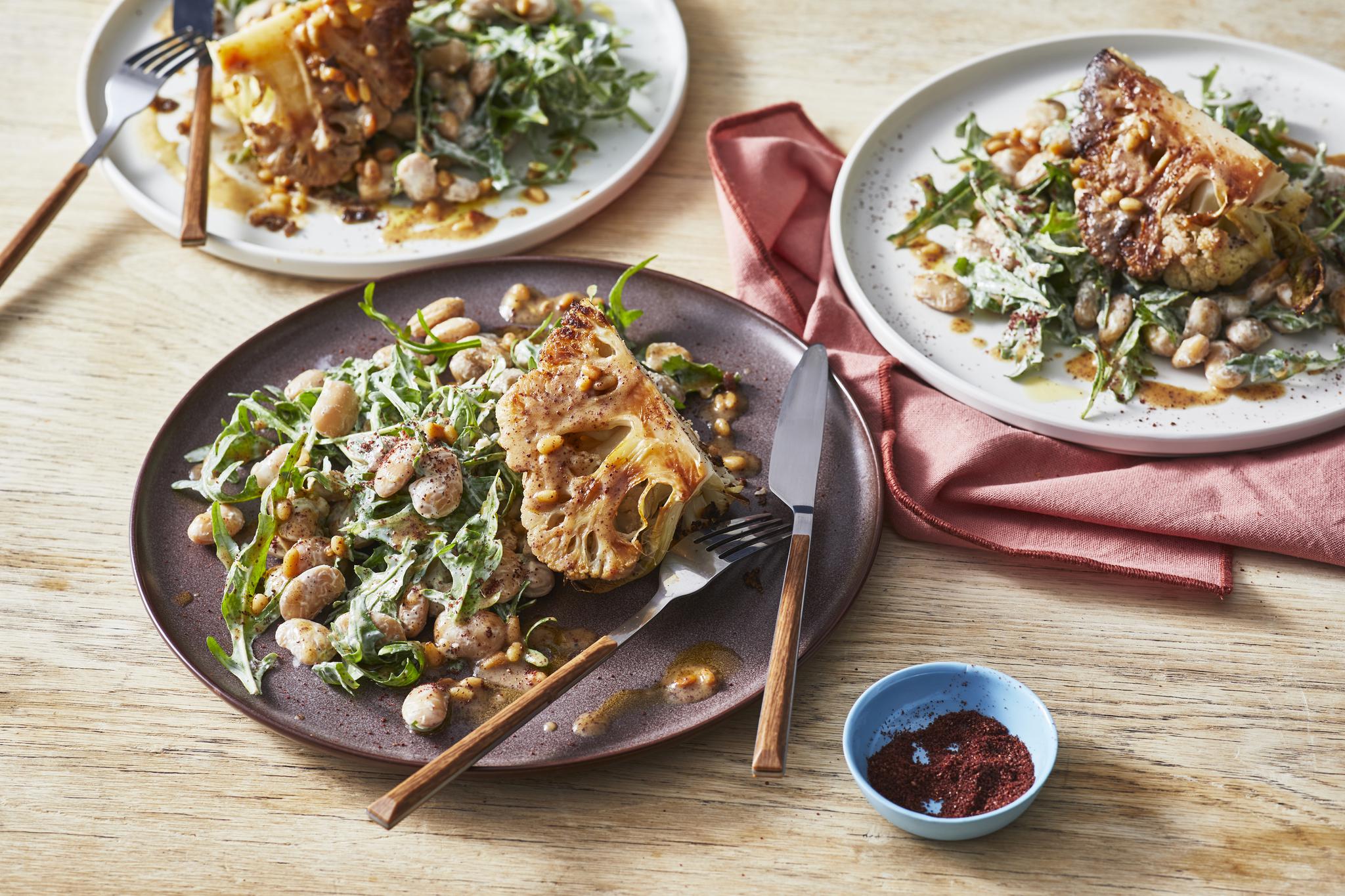 Sumac Butter Cauliflower with Butter Beans and Rocket