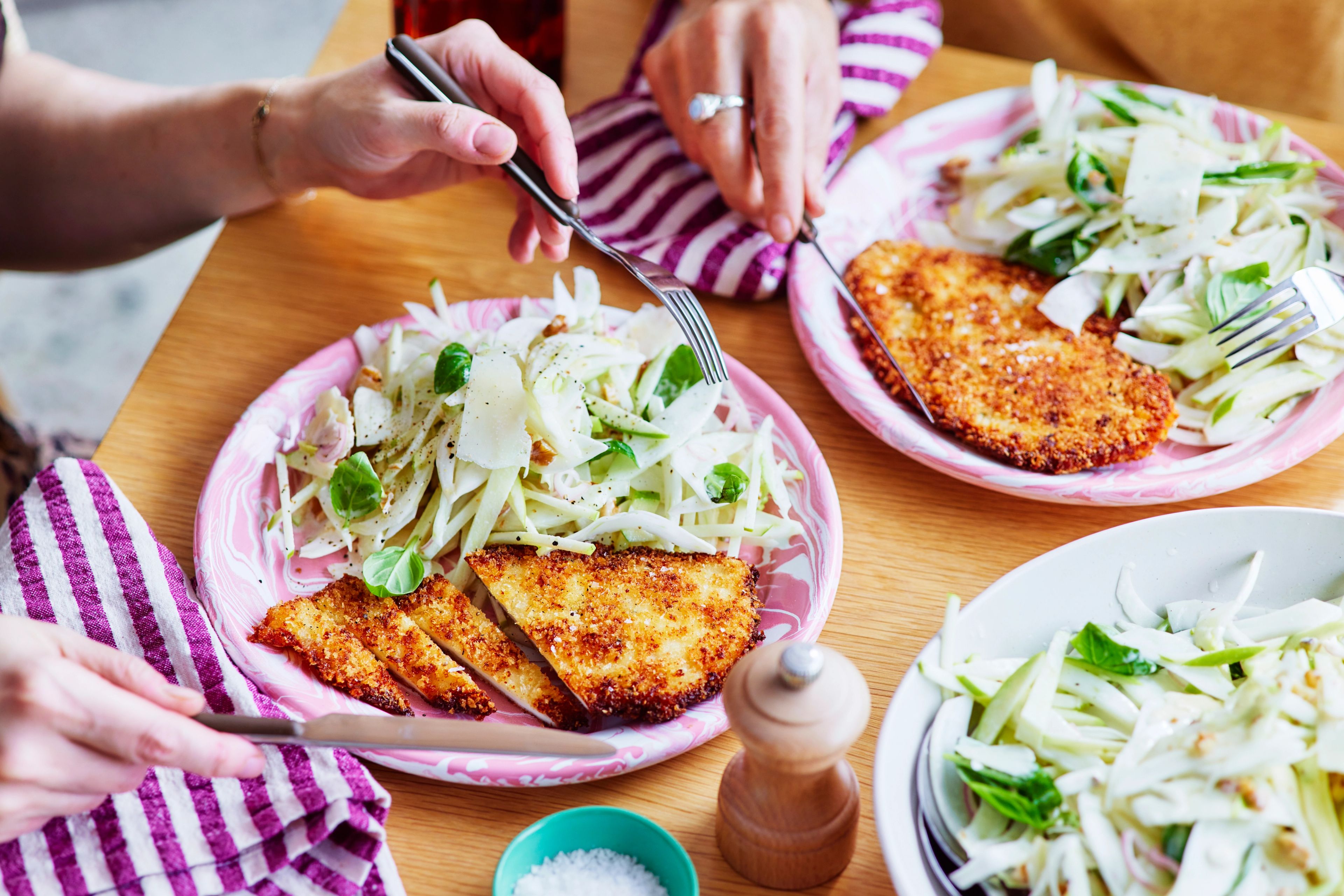 Chicken Schnitzels with Fennel Slaw and Honey Mustard Dressing
