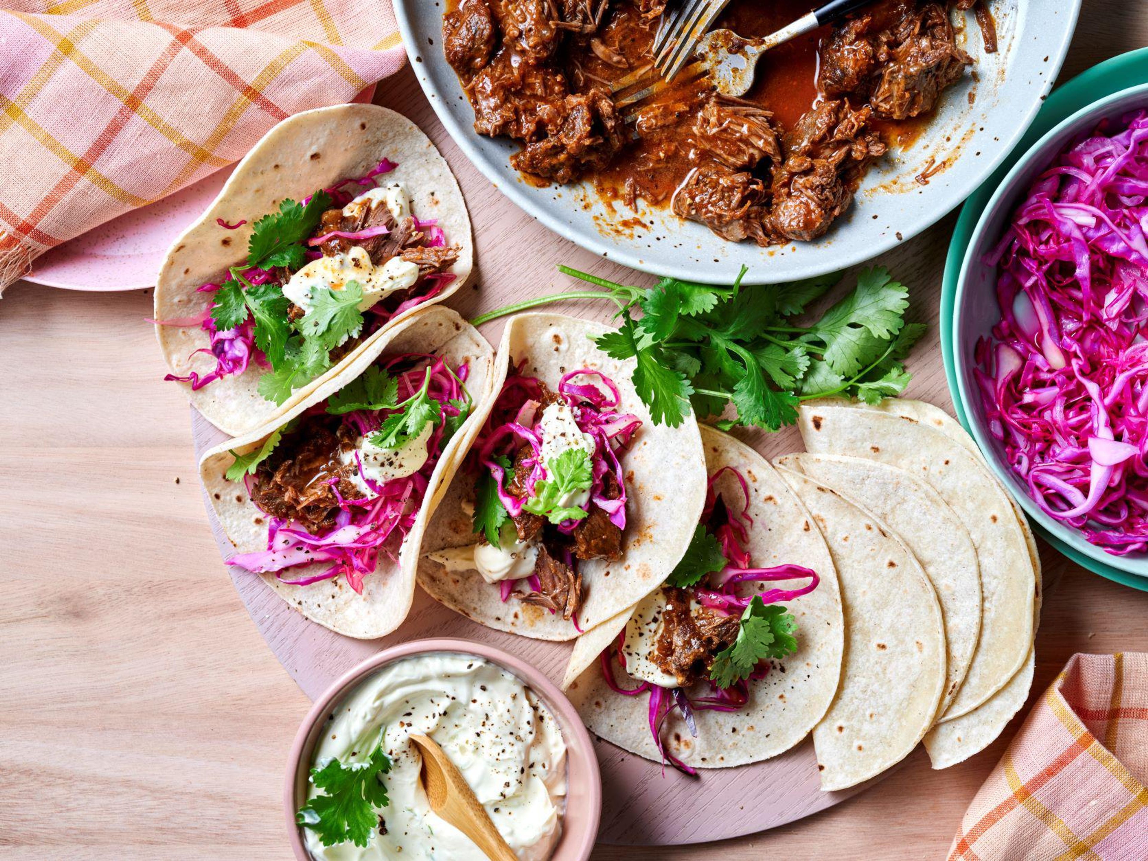 Slow-Cooked Beef Barbacoa Tacos with Pickled Red Cabbage