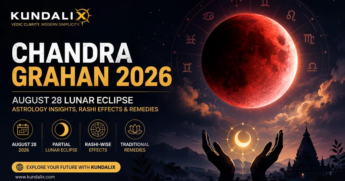 Chandra Grahan 2026 August 28 lunar eclipse with Vedic astrology and zodiac symbolism