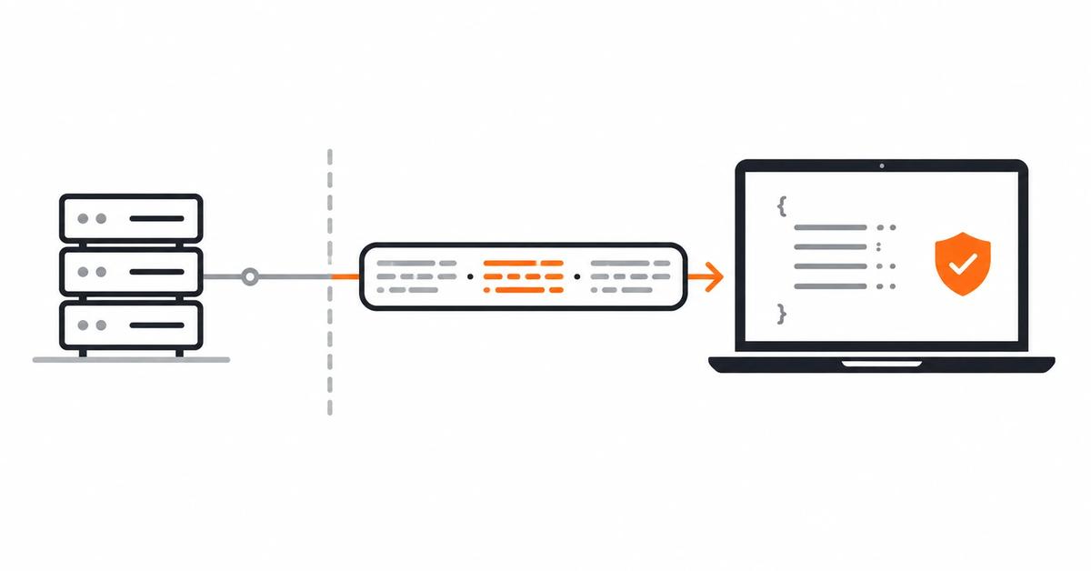 Conceptual illustration of a token moving across a boundary toward a local inspection screen.
