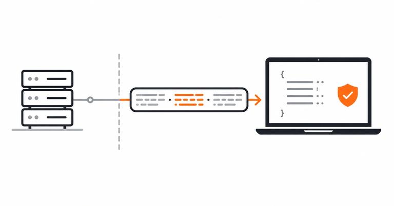 Conceptual illustration of a token moving across a boundary toward a local inspection screen.
