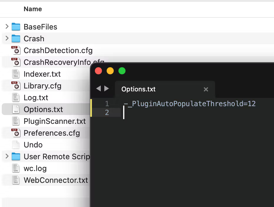 screenshot of the options.txt file open showing the newly added line