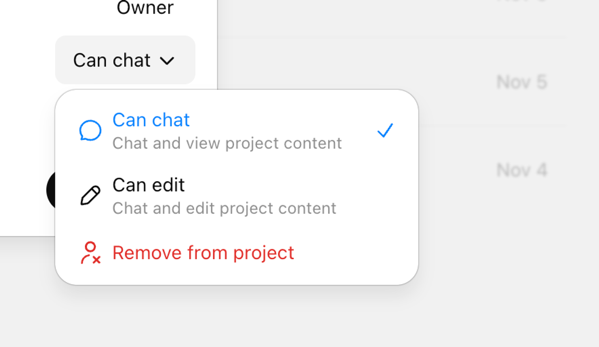 Choose sharing settings for your ChatGPT project
