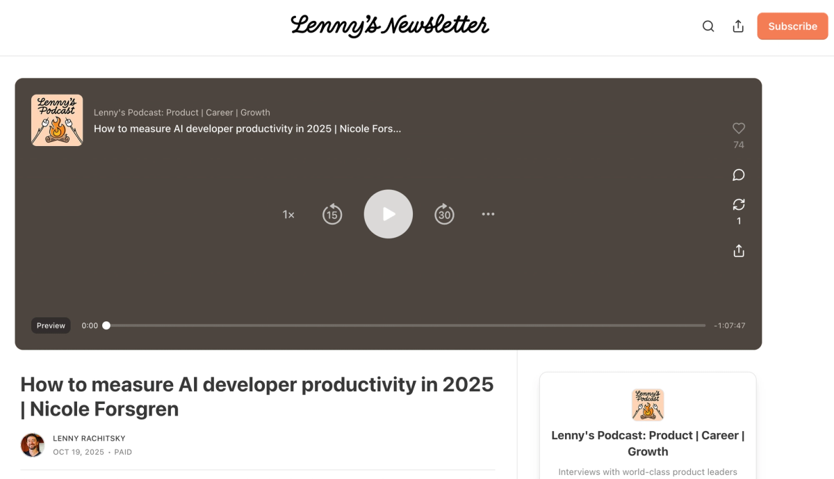 Lenny's podcast - How to measure AI developer productivity in 2025