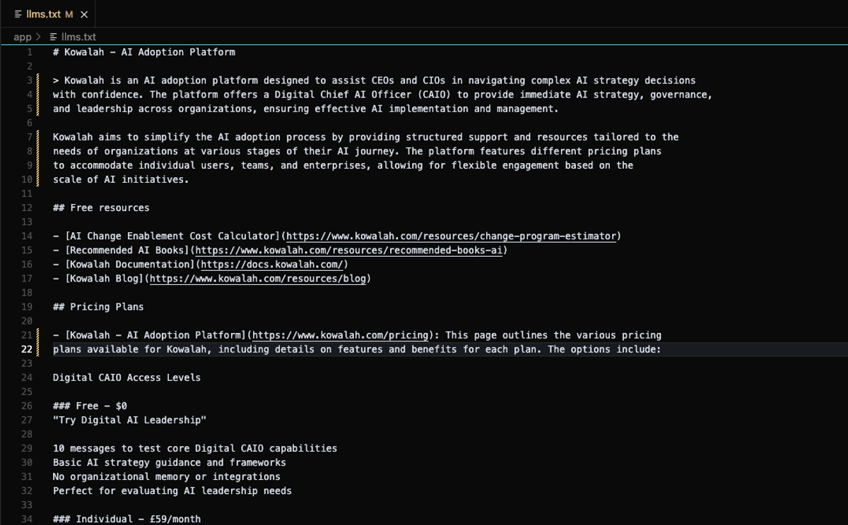 Example llms.txt from Kowalah