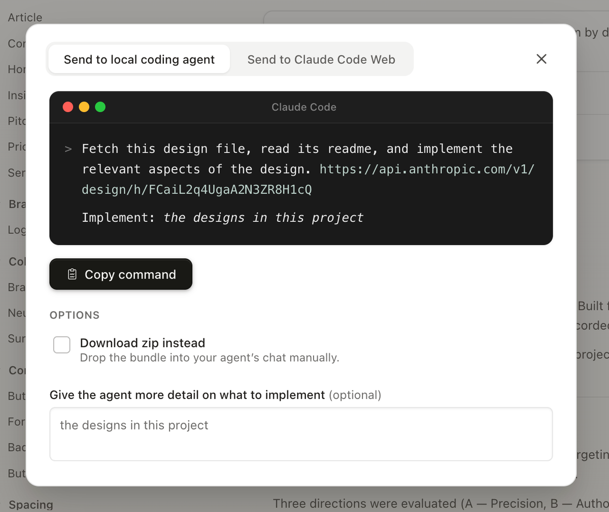 Send Claude Designs to Claude Code