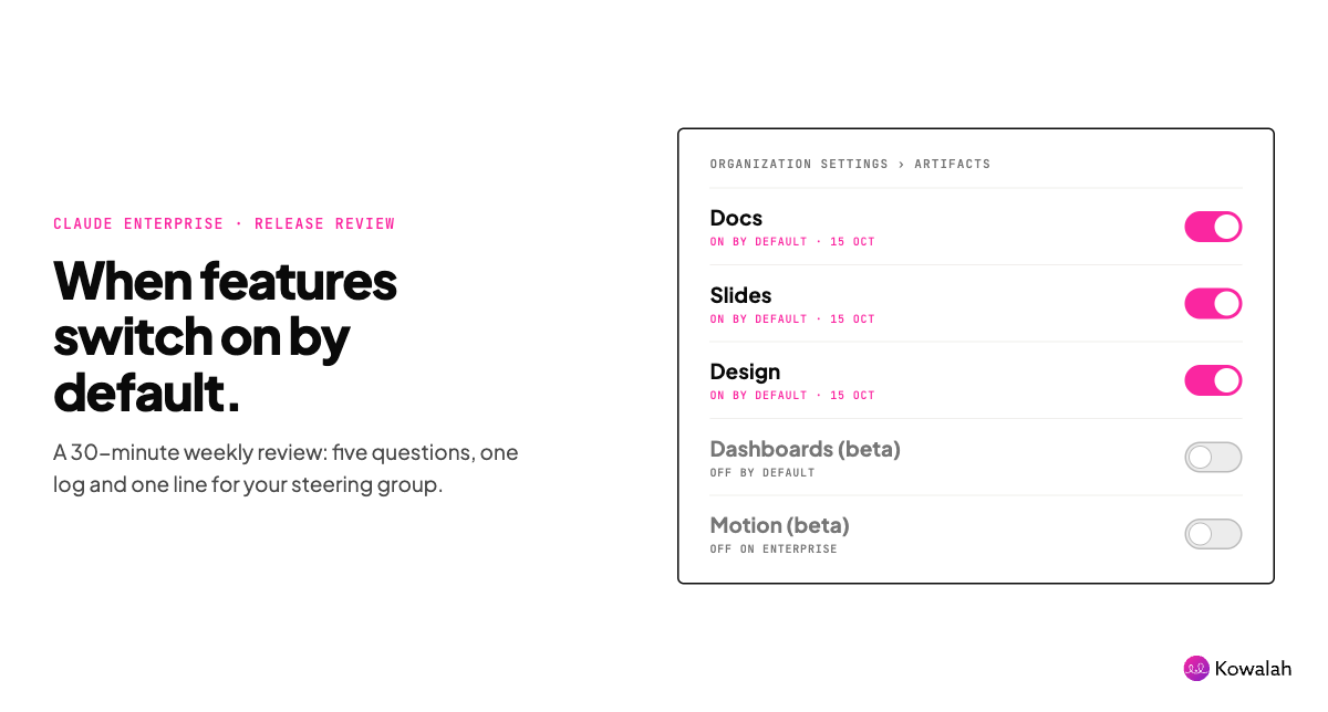 Claude Enterprise release review: what to check when features switch on by default