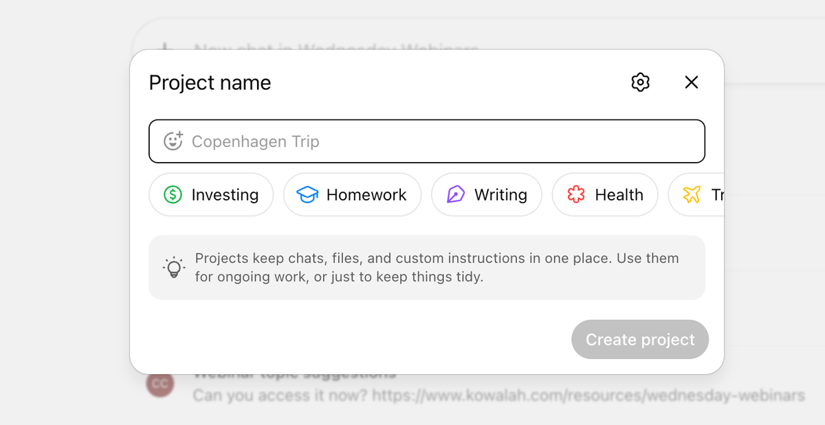 Create a ChatGPT project