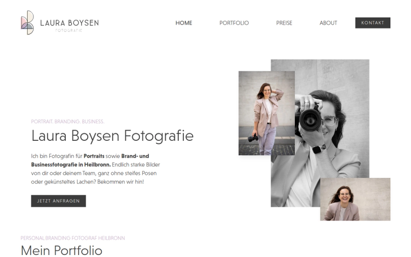 Startseite von Laura Boysen Fotografie mit Schwarz-Weiß-Porträts
