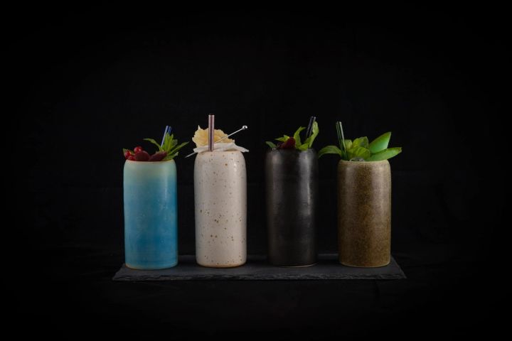 Cocktails in handmade cups for a Cyprus bar