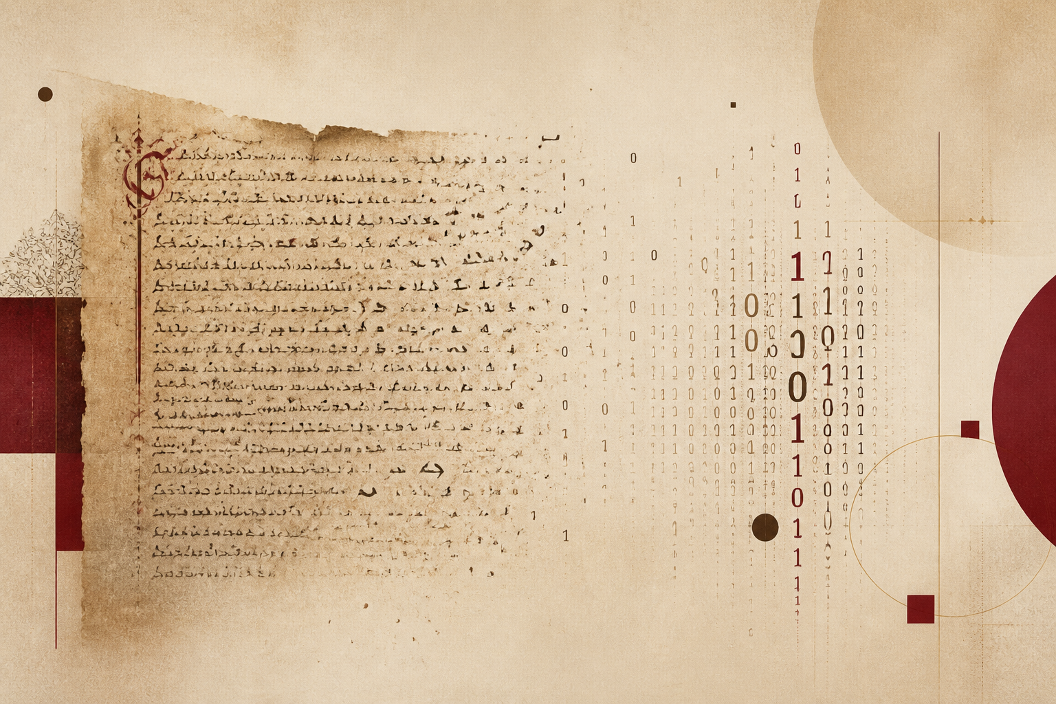 Manuscrito antiguo transformándose en código