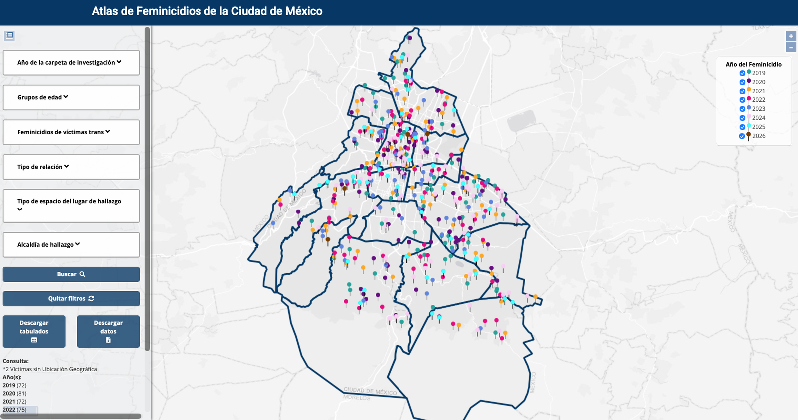 Este es el mapa oficial digital de feminicidios de la CDMX