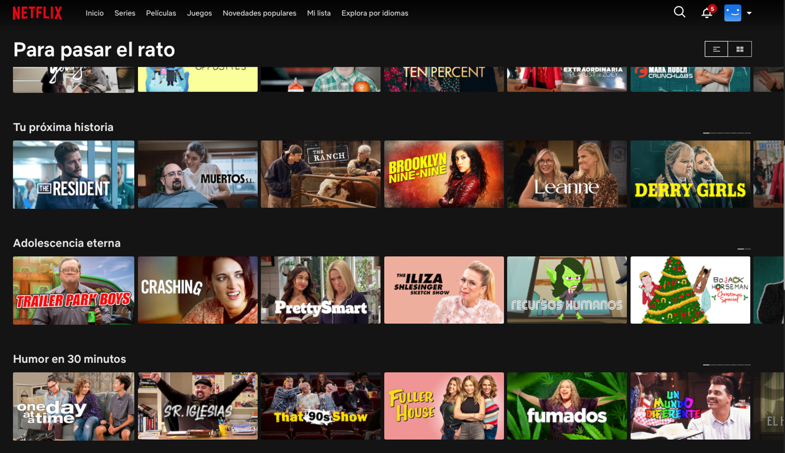 Netflix México traduce la categoría Casual Viewing como "Para pasar el rato"