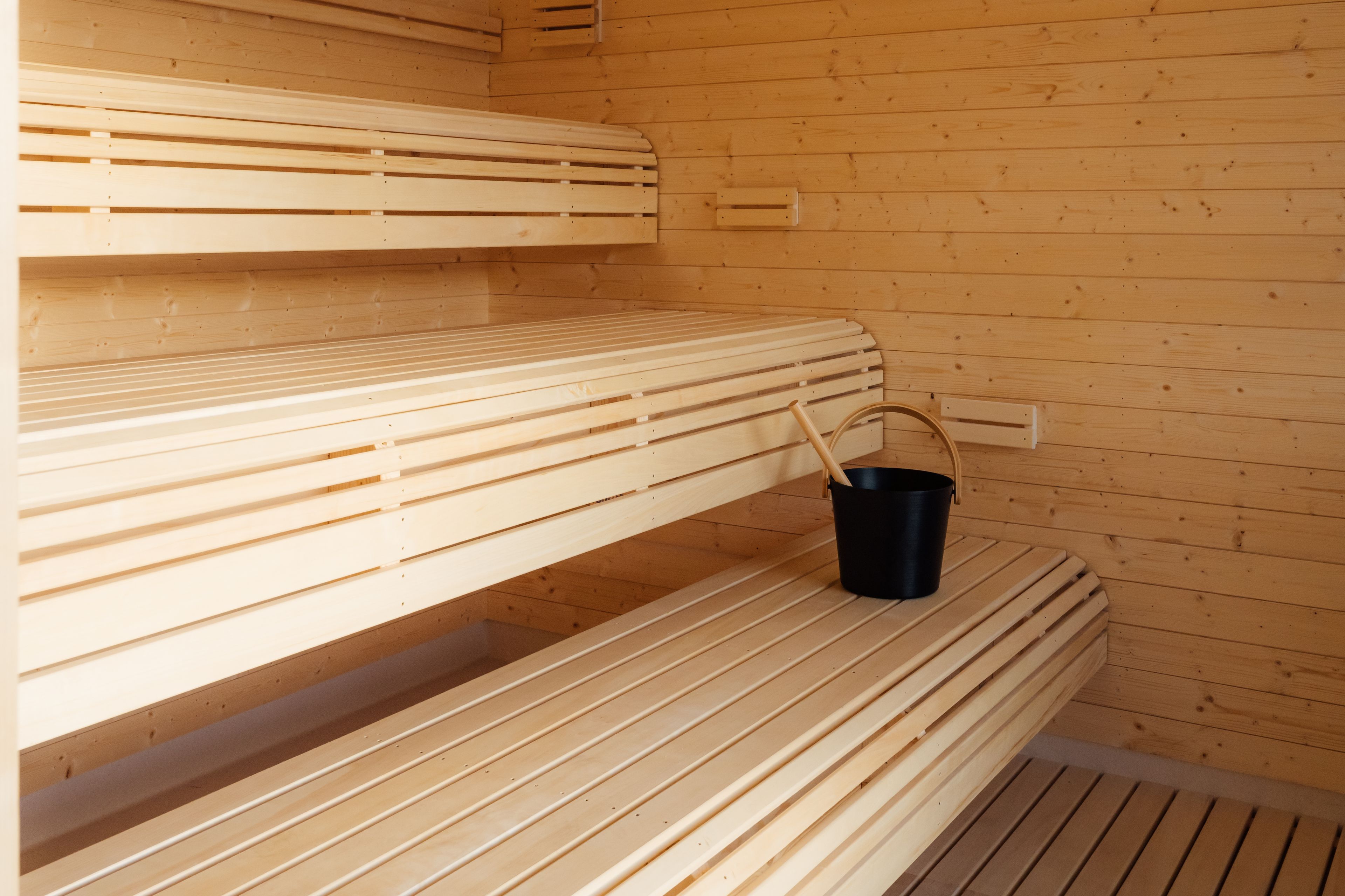 Three floors of sauna benches