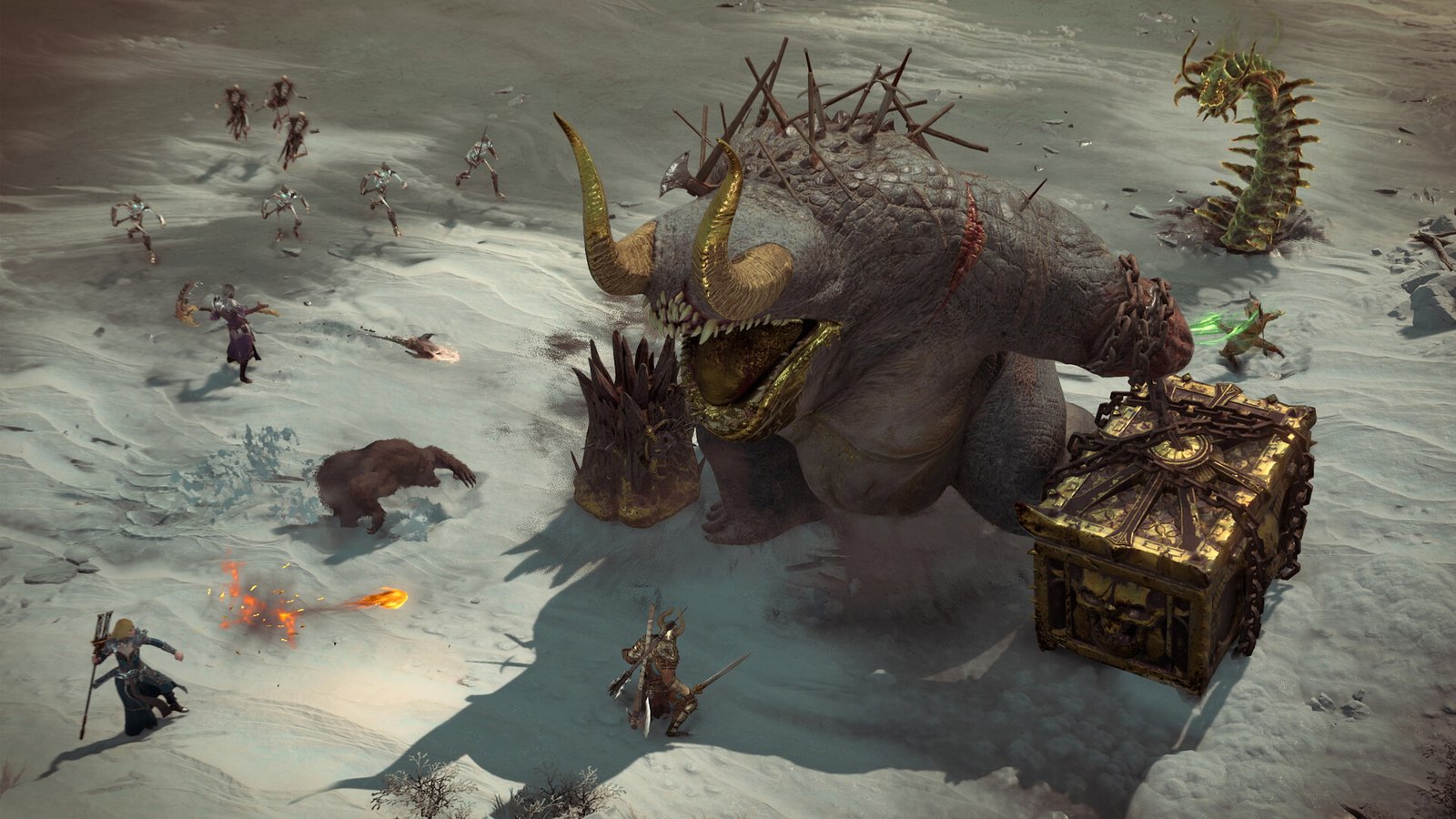 Official Diablo 4 screenshot of a hero fighting demons