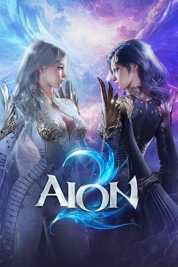 A character flying through streaks of light above a forest of giant trees in AION 2