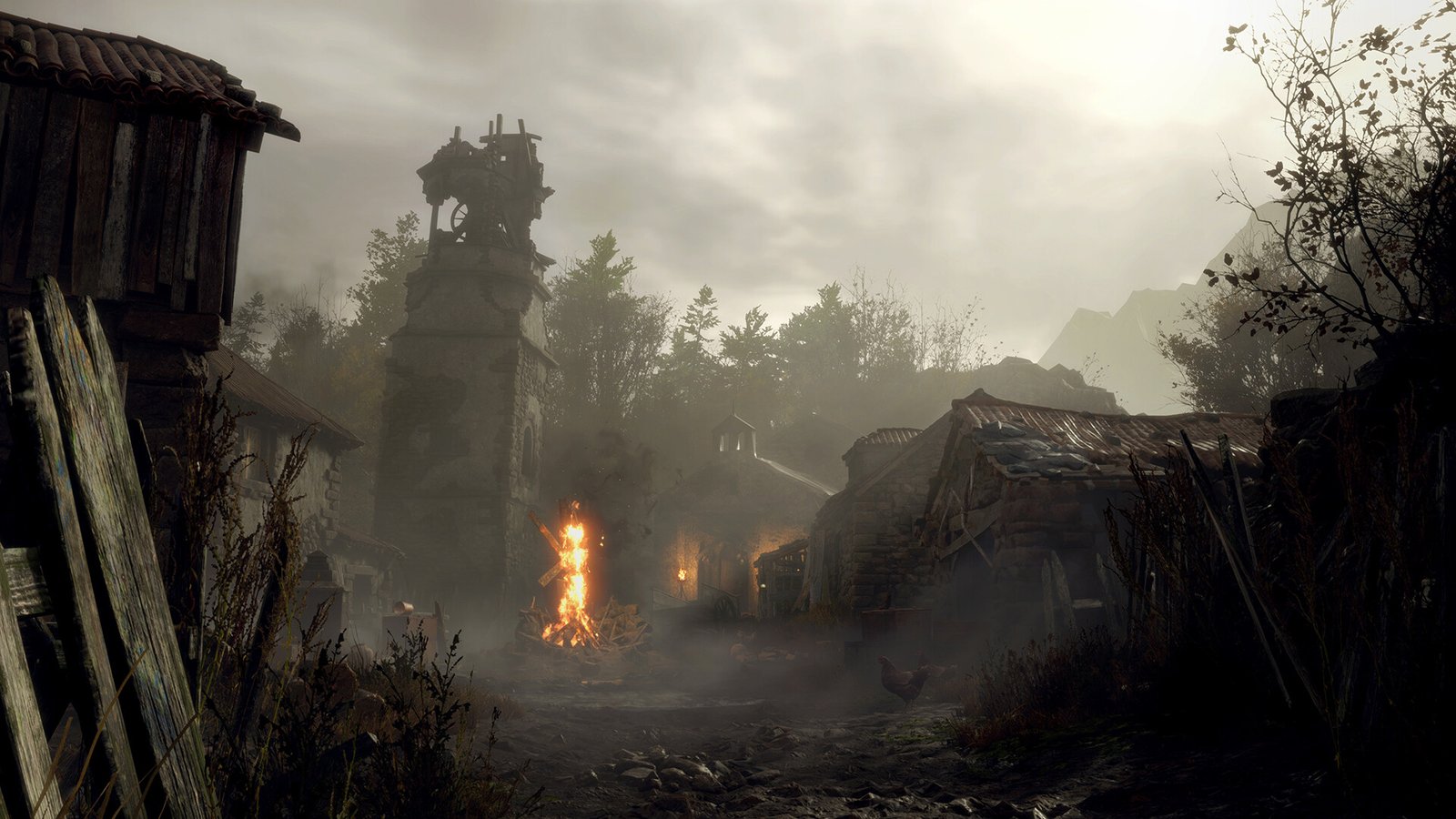 Official Resident Evil 4 remake screenshot of Leon in the European village