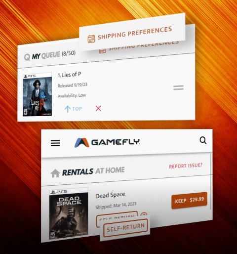 Jogador escolhendo jogos físicos para adicionar à fila de aluguel do GameFly