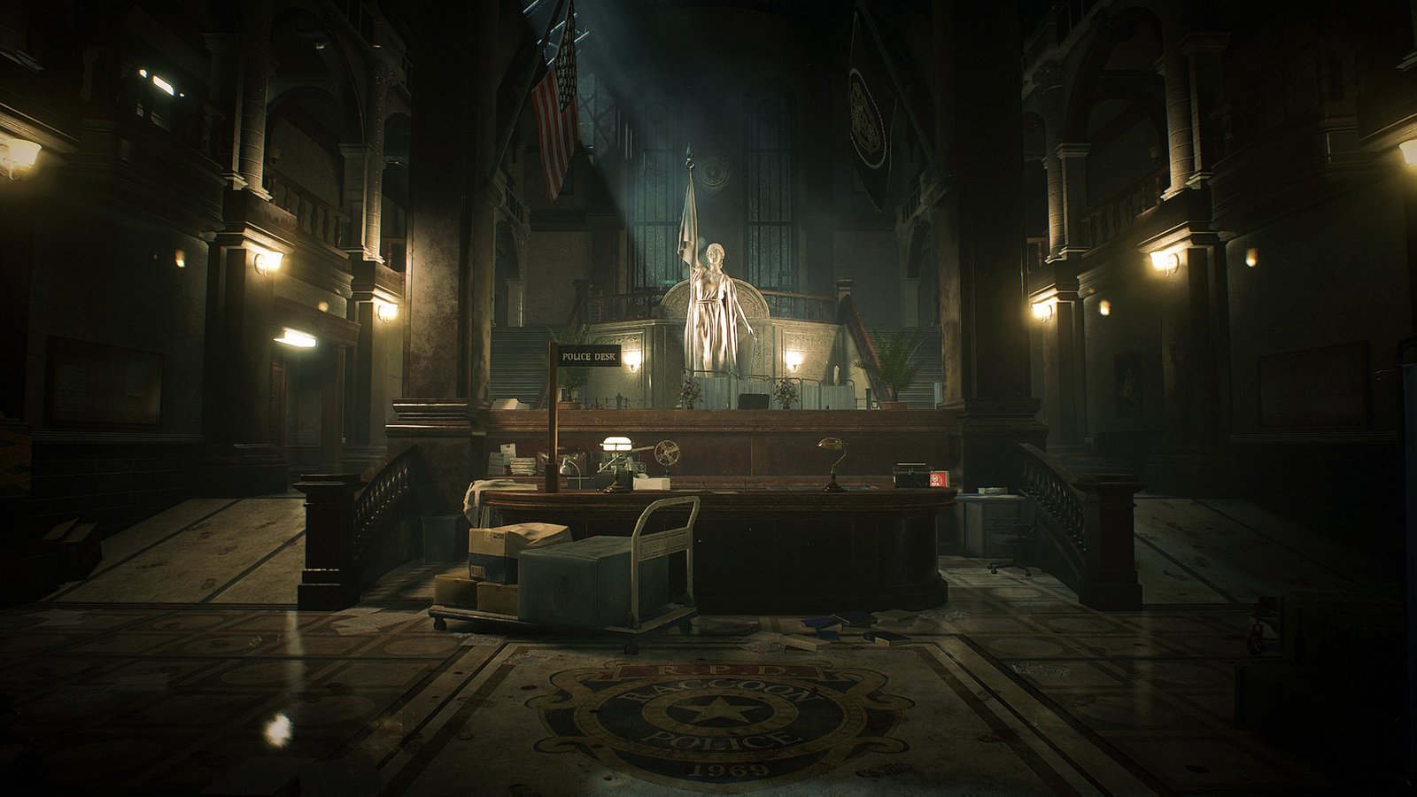 Official Resident Evil 2 screenshot of Leon S. Kennedy in the Raccoon City Police Department