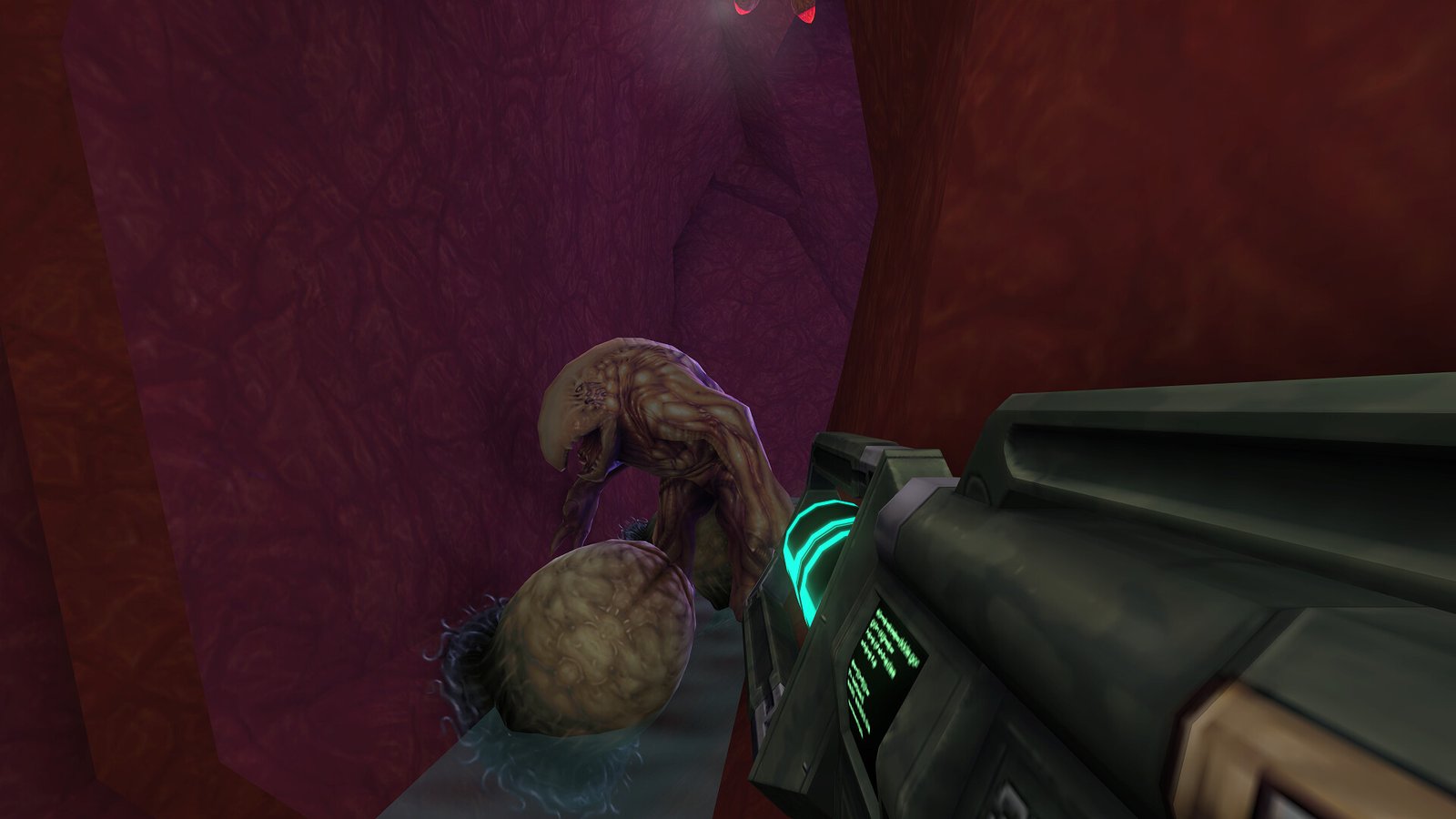 The player fights mutated enemies in System Shock 2: 25th Anniversary Remaster