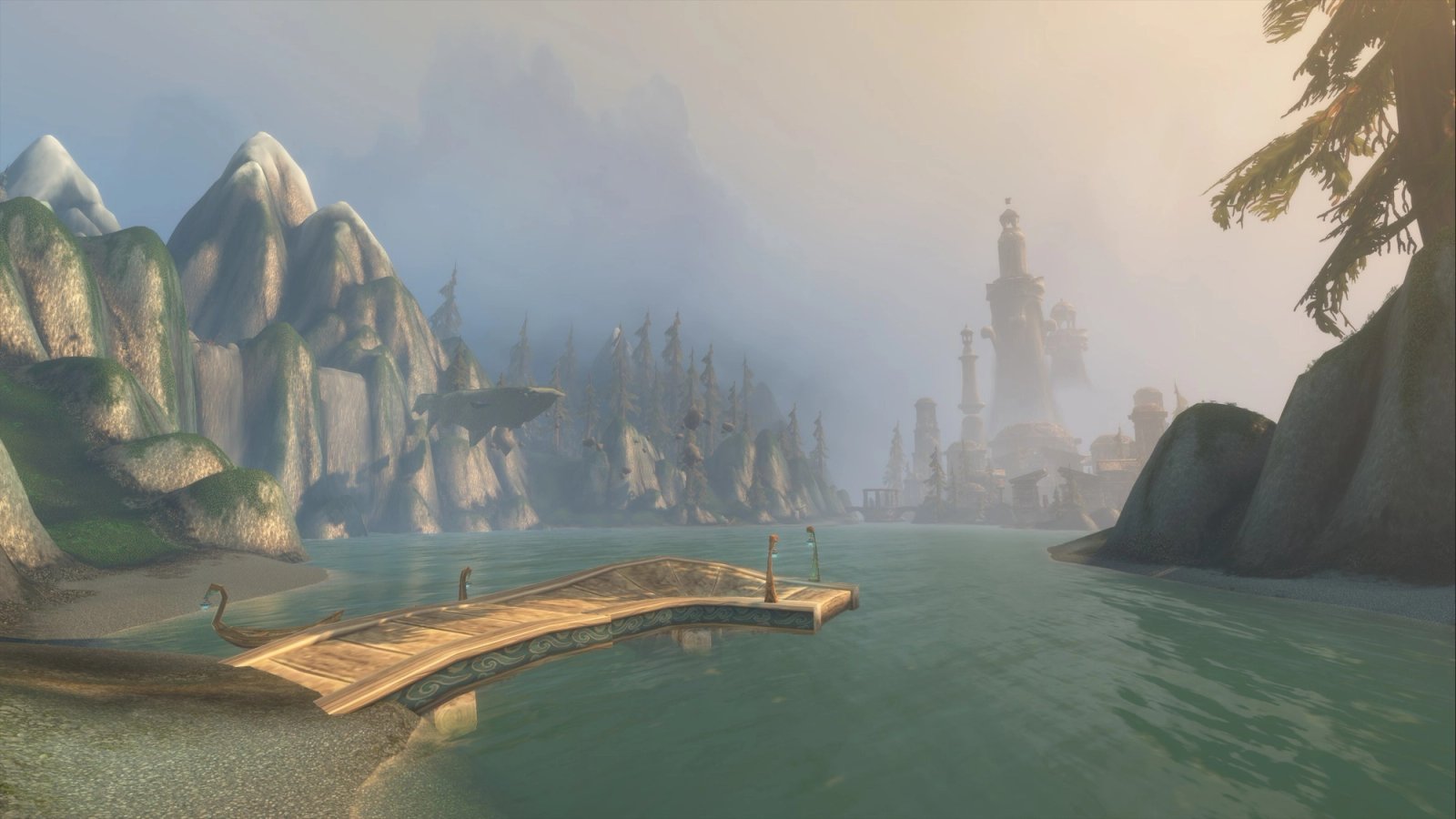 Zephras Isle and its tower in the distance, the Skyborne starting zone in WoW Forever