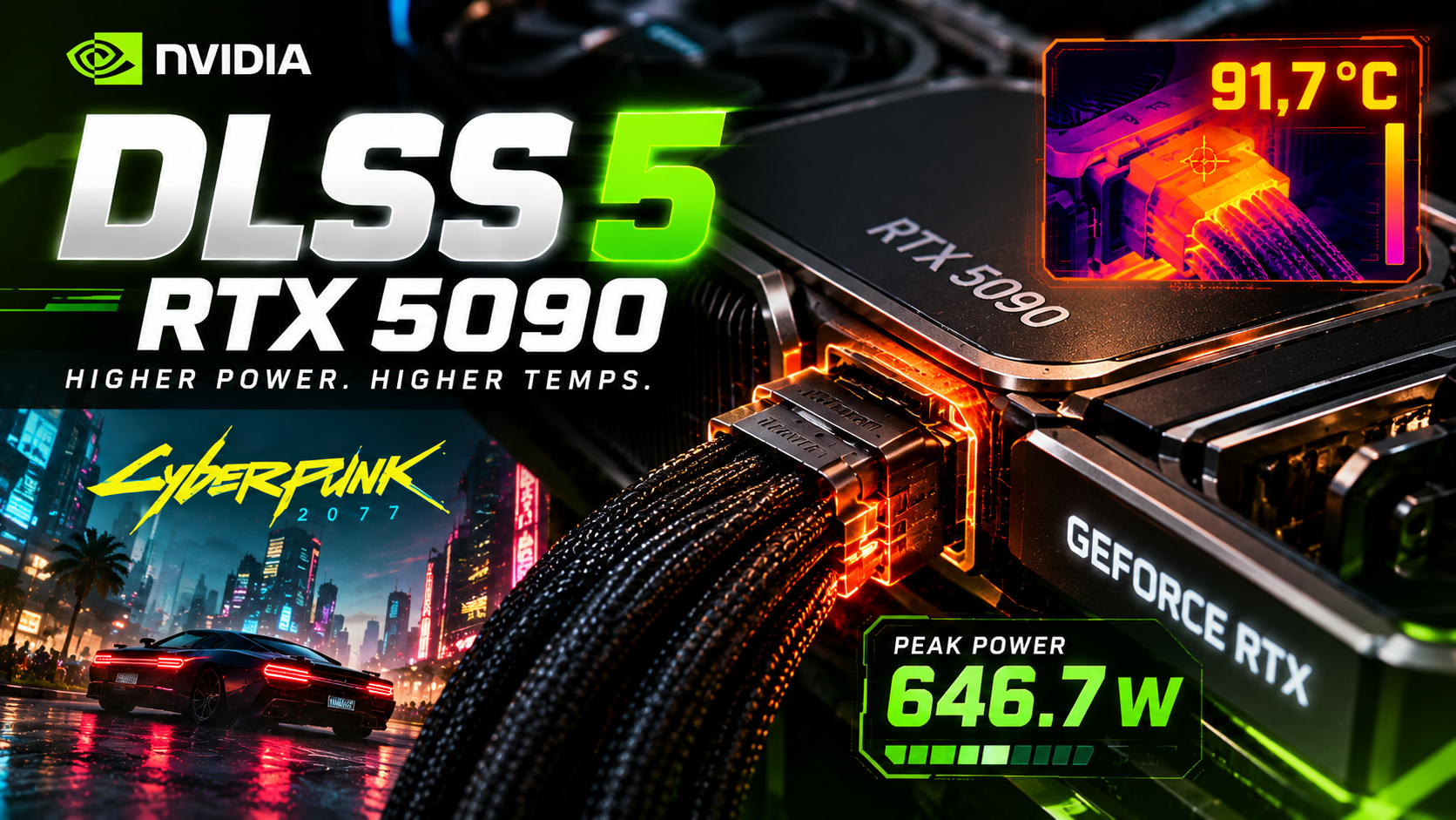 GeForce RTX 5090 under an intensive graphics workload with DLSS 5.