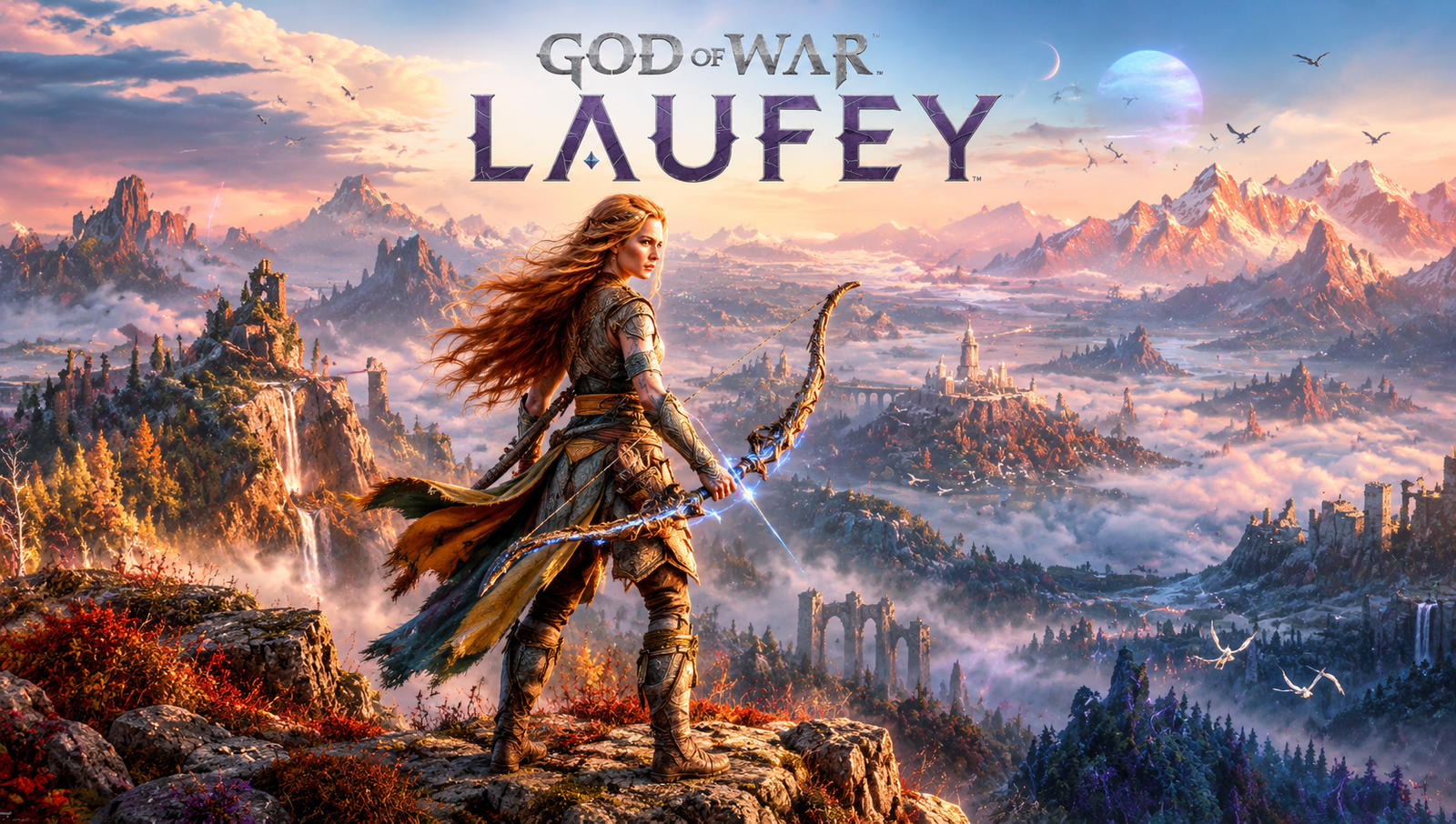 Faye usando o Serpent Bow durante o combate em God of War Laufey