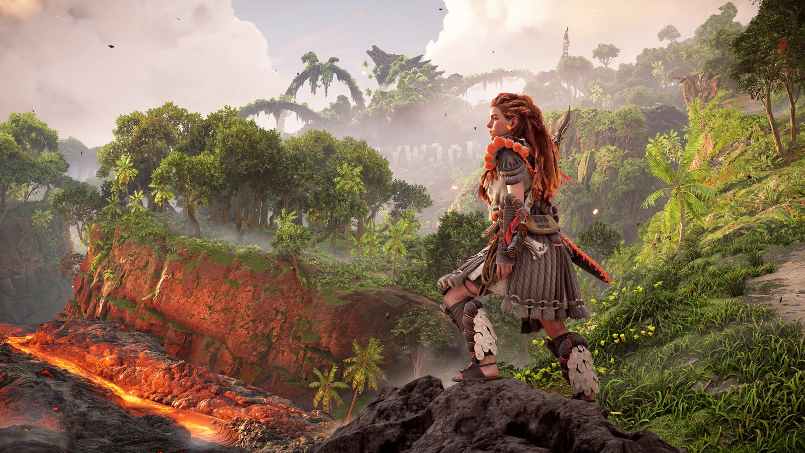 Aloy explores a landscape in the Forbidden West in Horizon Forbidden West