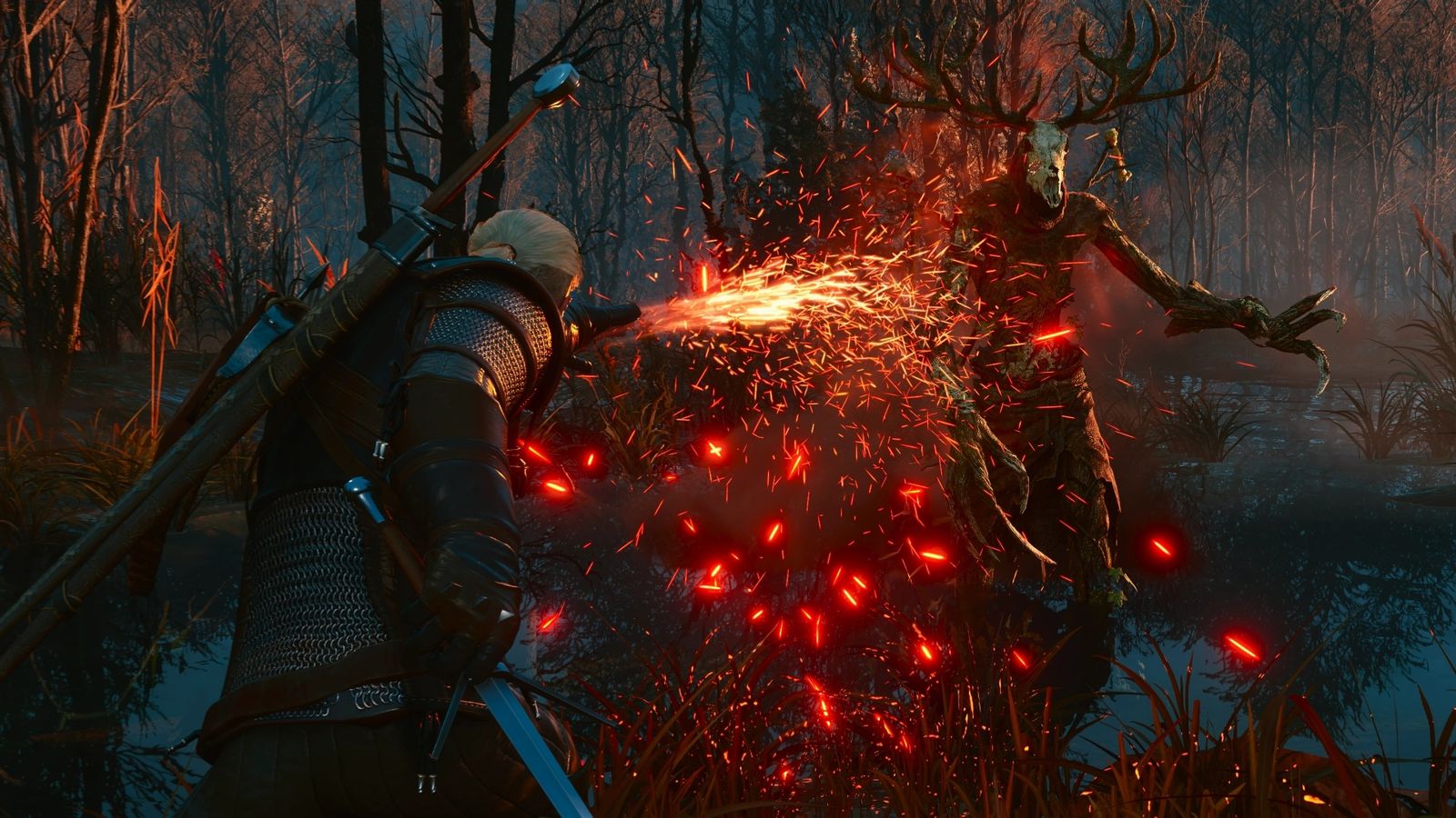 Geralt in combat in The Witcher 3 Wild Hunt Remastered
