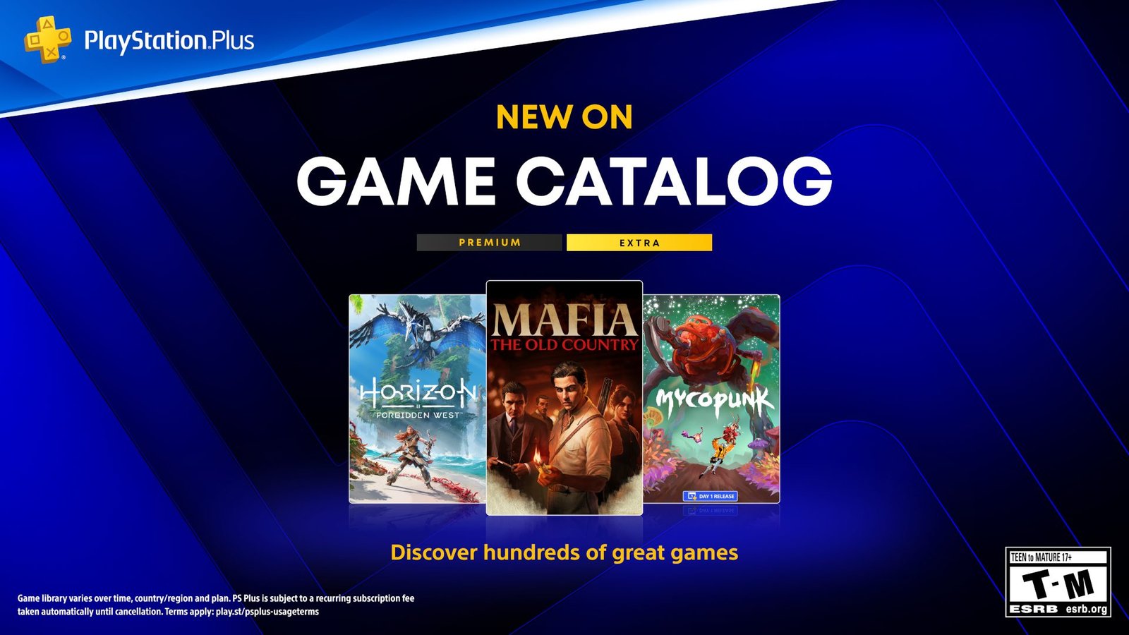 Official PS Plus Extra October 2026 key art featuring Mafia: The Old Country and Horizon Forbidden West