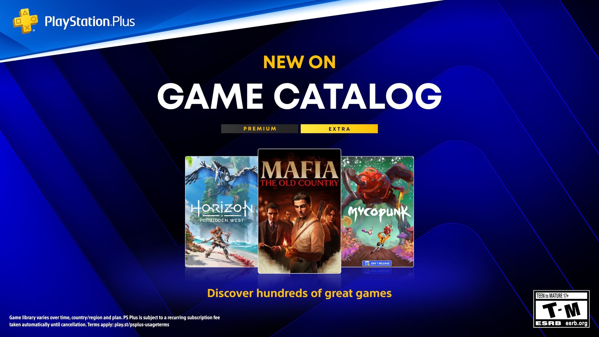 Official PS Plus Extra October 2026 key art featuring Mafia: The Old Country and Horizon Forbidden West