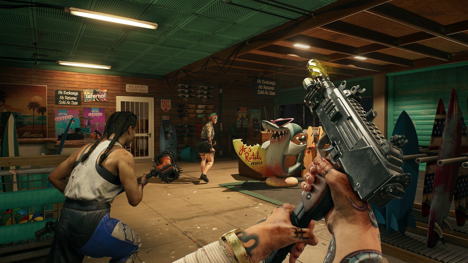 Imagem oficial de Dead Island 2 com combate contra zumbis em HELL-A