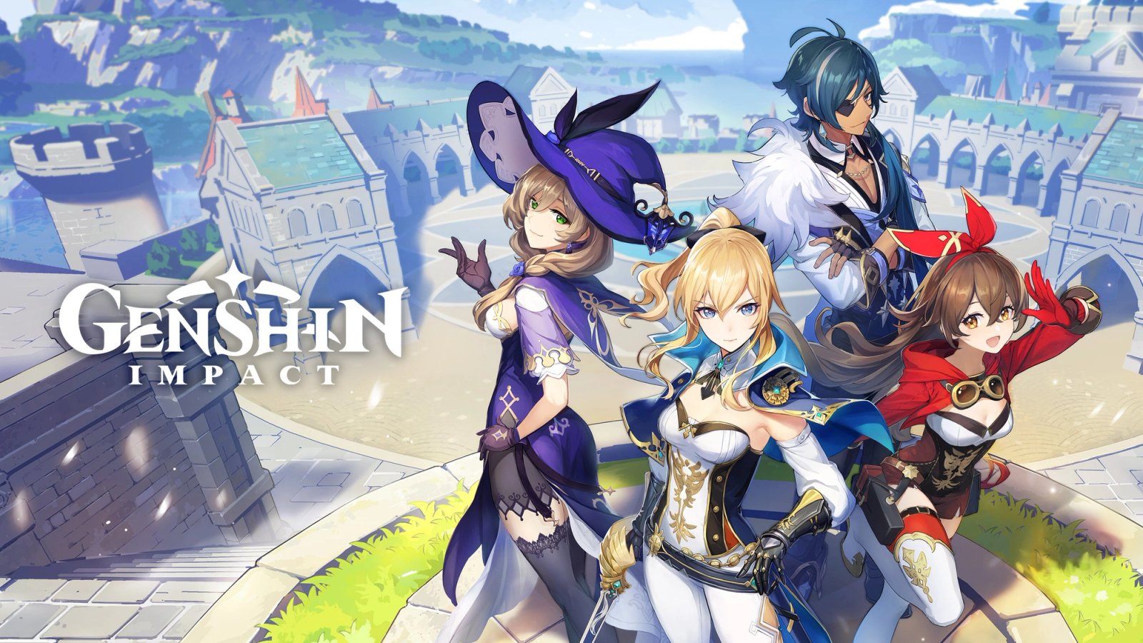 Official Genshin Impact key art featuring characters from Teyvat