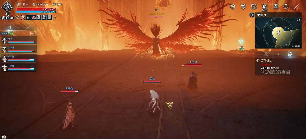 Grupo enfrentando chefe em uma dungeon de AION 2