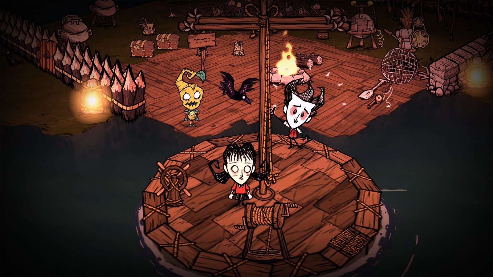 Official Don't Starve Together screenshot of survivors in the wilderness