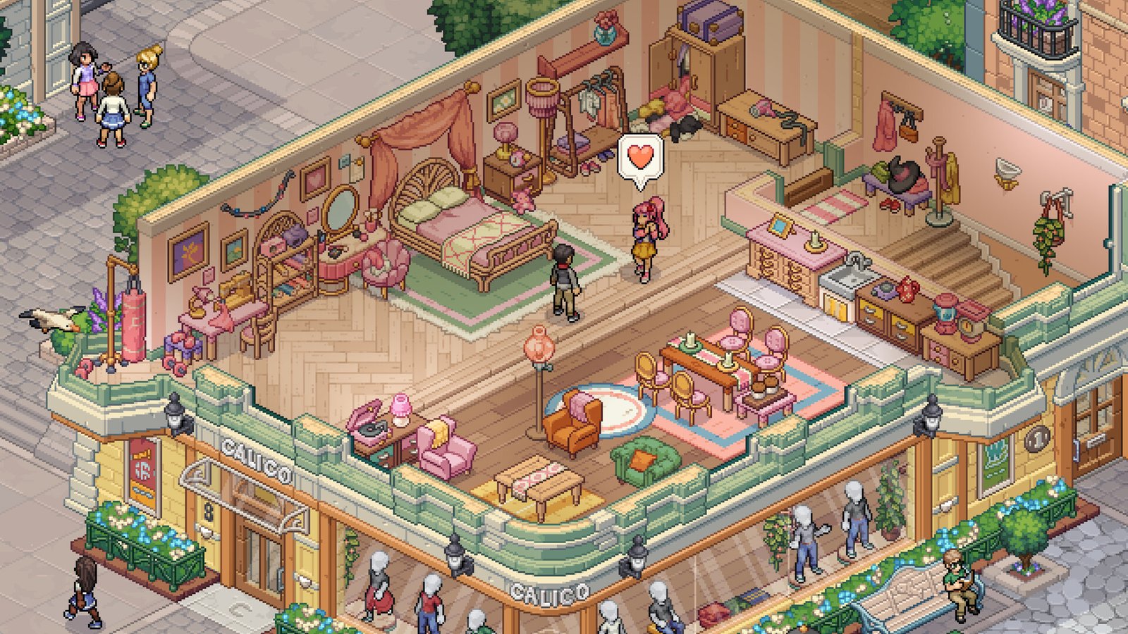 Imagem oficial de Witchbrook com personagens explorando Mossport