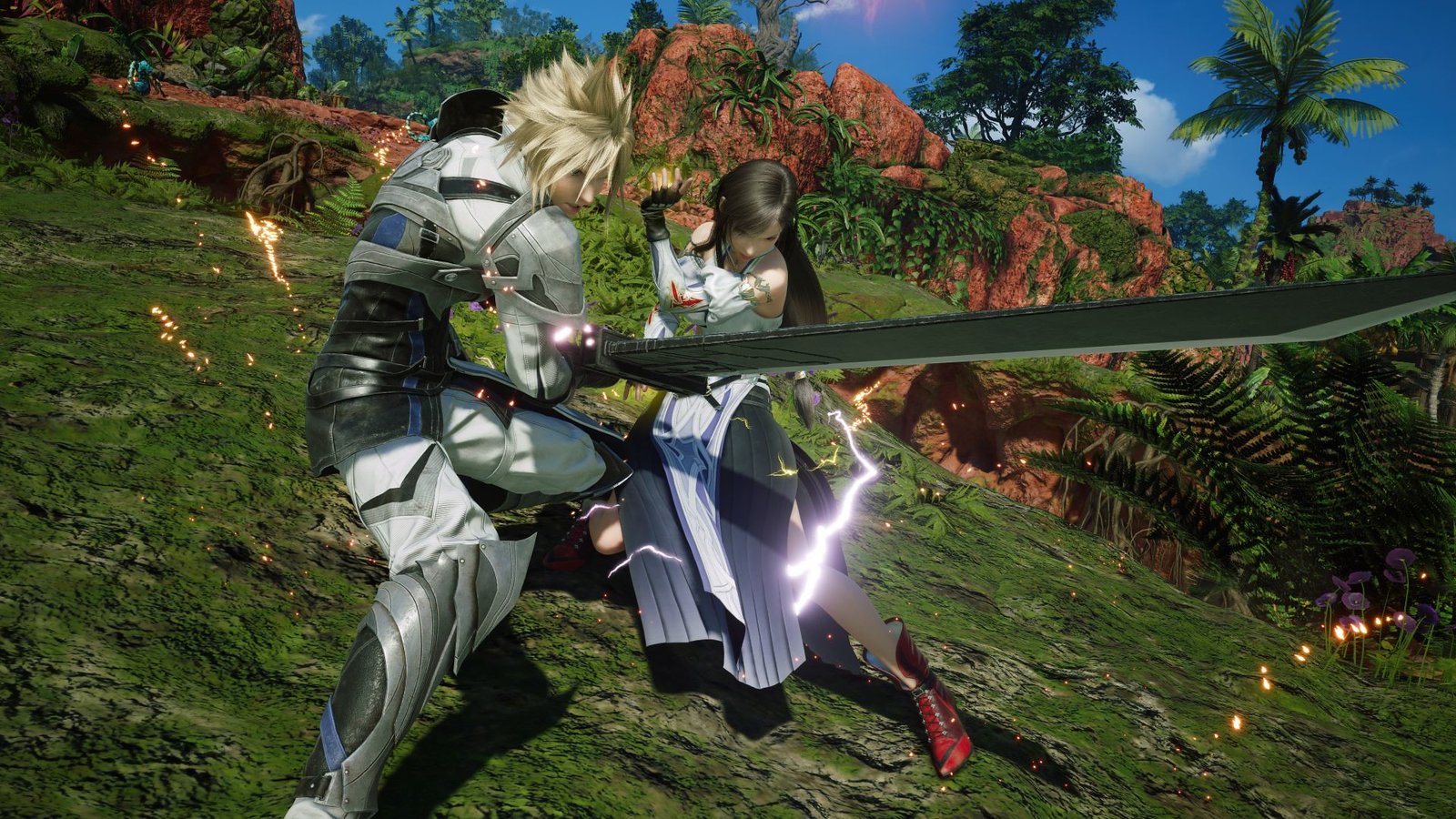 Imagem oficial de Final Fantasy 7 Revelation mostrando o sistema de trajes FITS