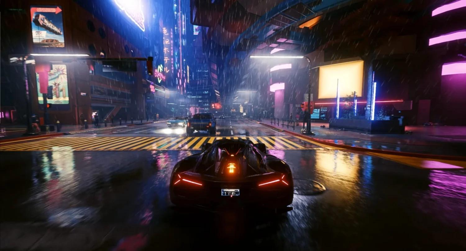 Cyberpunk 2077 running at 4K on a GeForce RTX 5090 with DLSS technology.