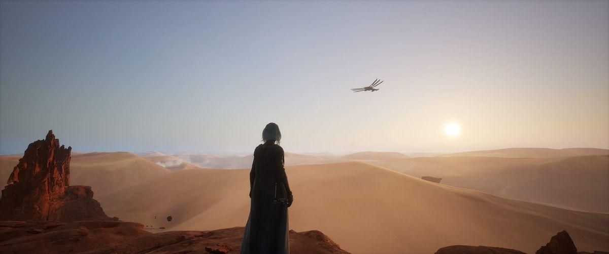 Character exploring Arrakis in Dune Awakening