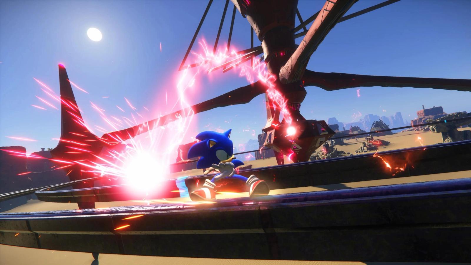 Sonic during an action sequence in Sonic Frontiers