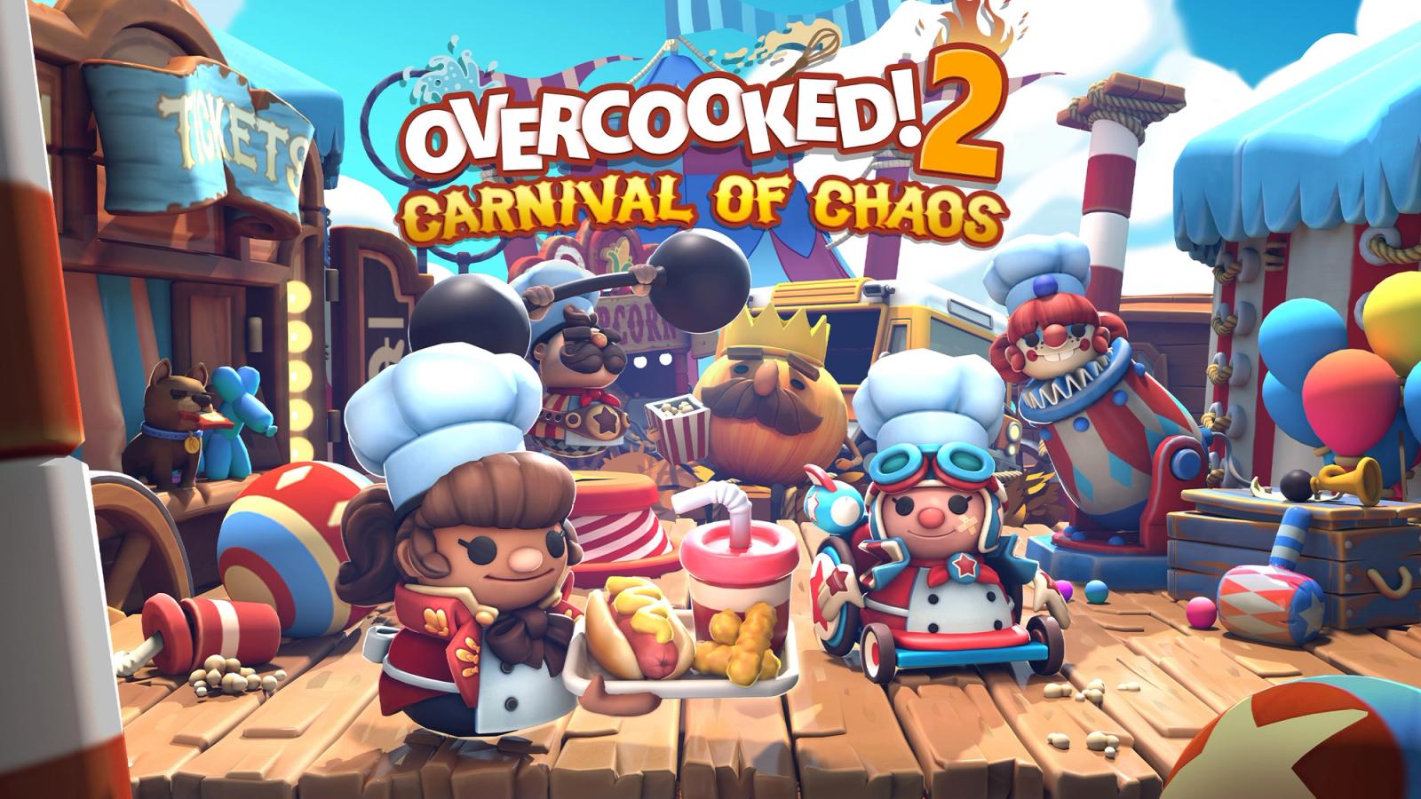 A chaotic four-player kitchen in Overcooked! 2
