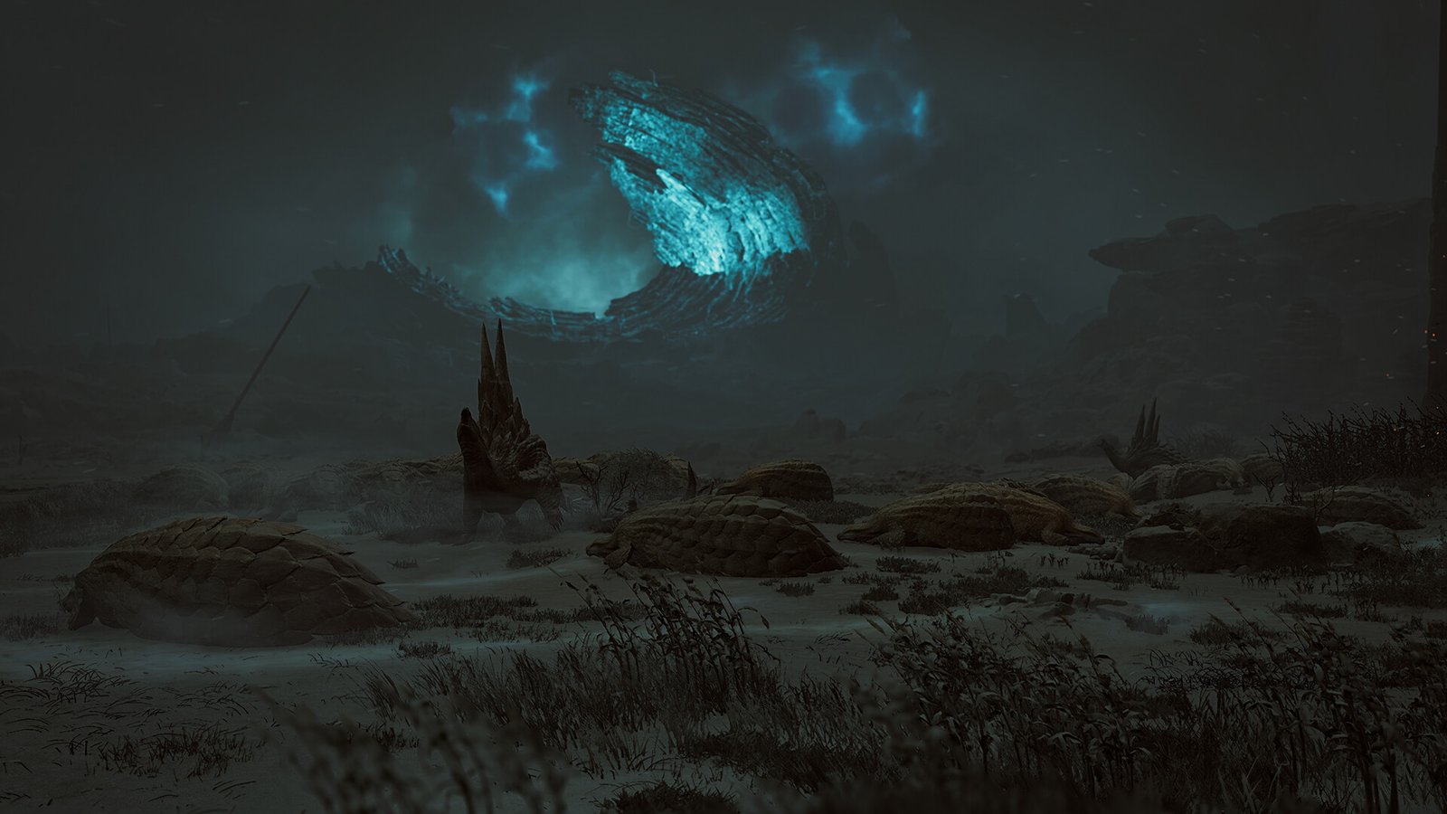 Official Monster Hunter Wilds screenshot of a large monster in the Forbidden Lands