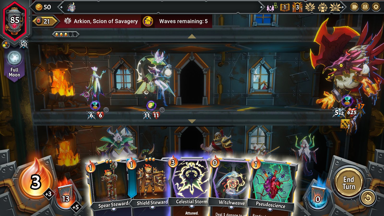 Imagem oficial de Monster Train 2 com uma batalha de cartas no trem