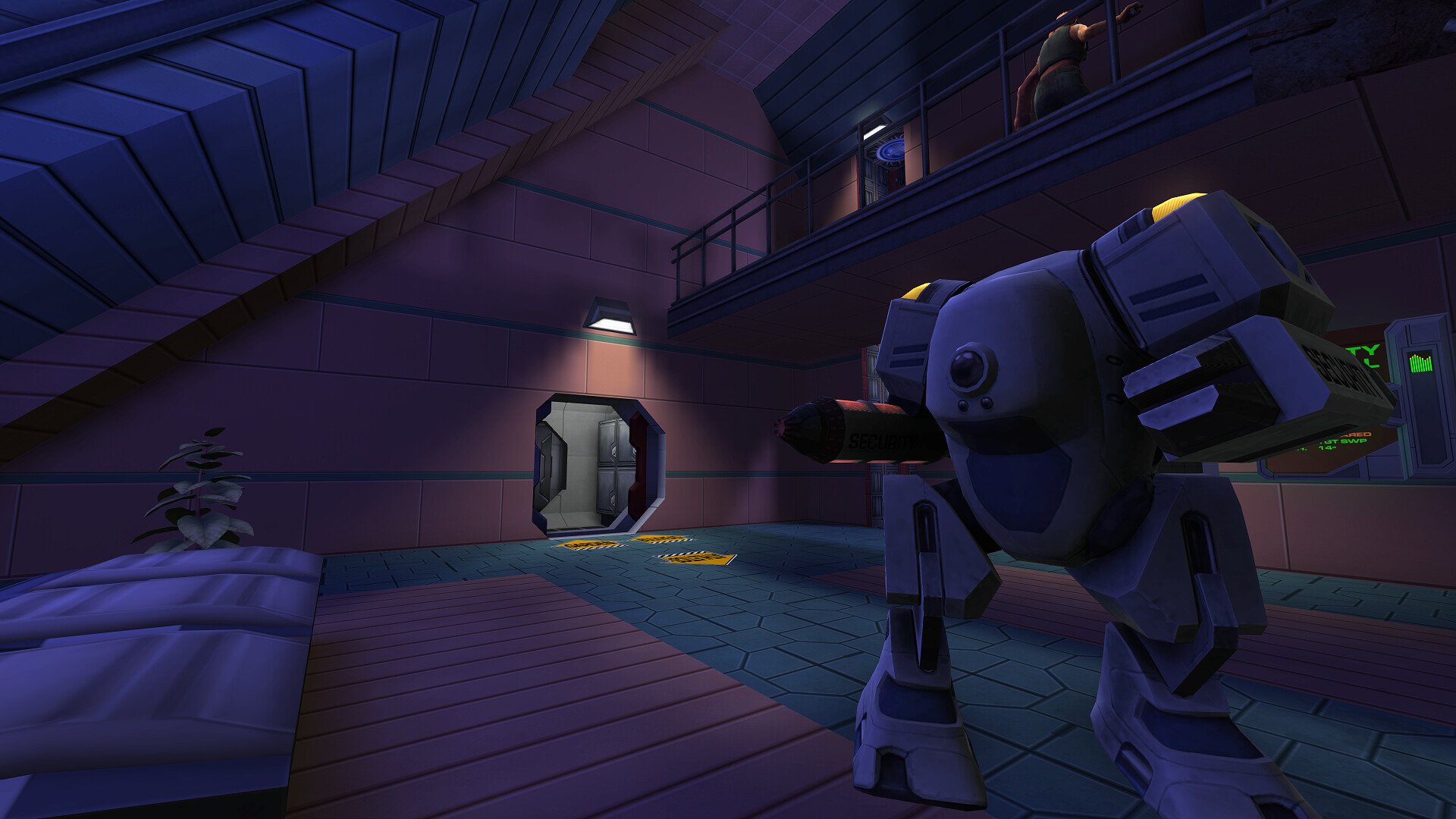 Robot in a spaceship corridor in System Shock 2