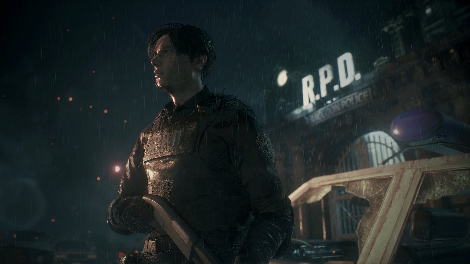 Official Resident Evil 2 remake screenshot of Leon in the Raccoon City police station