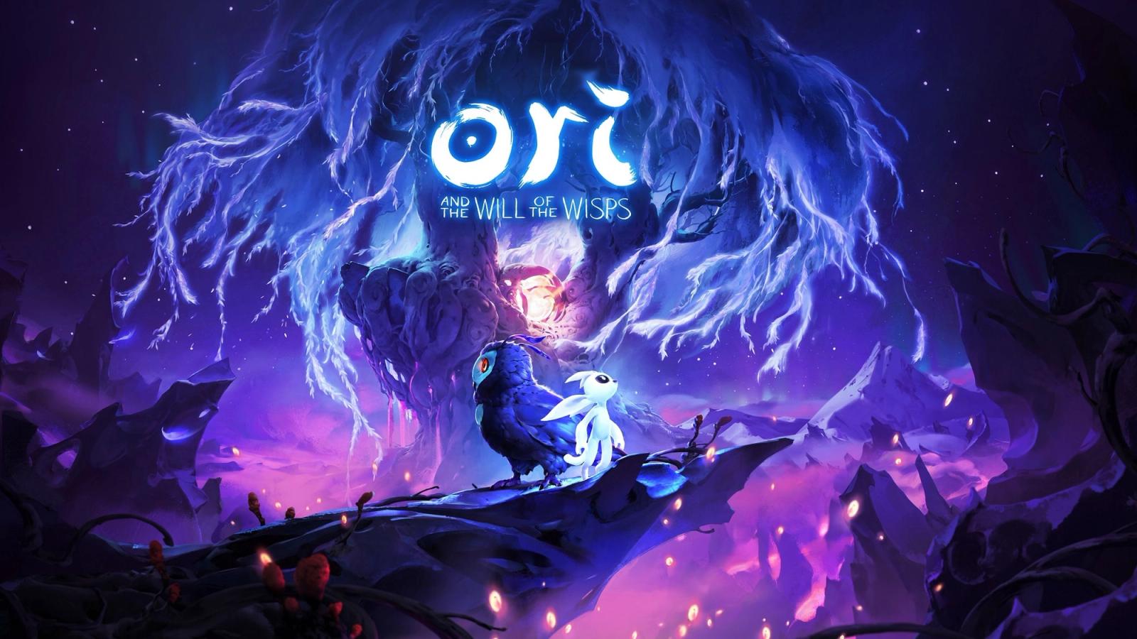 Ori crossing a glowing forest in Ori and the Will of the Wisps