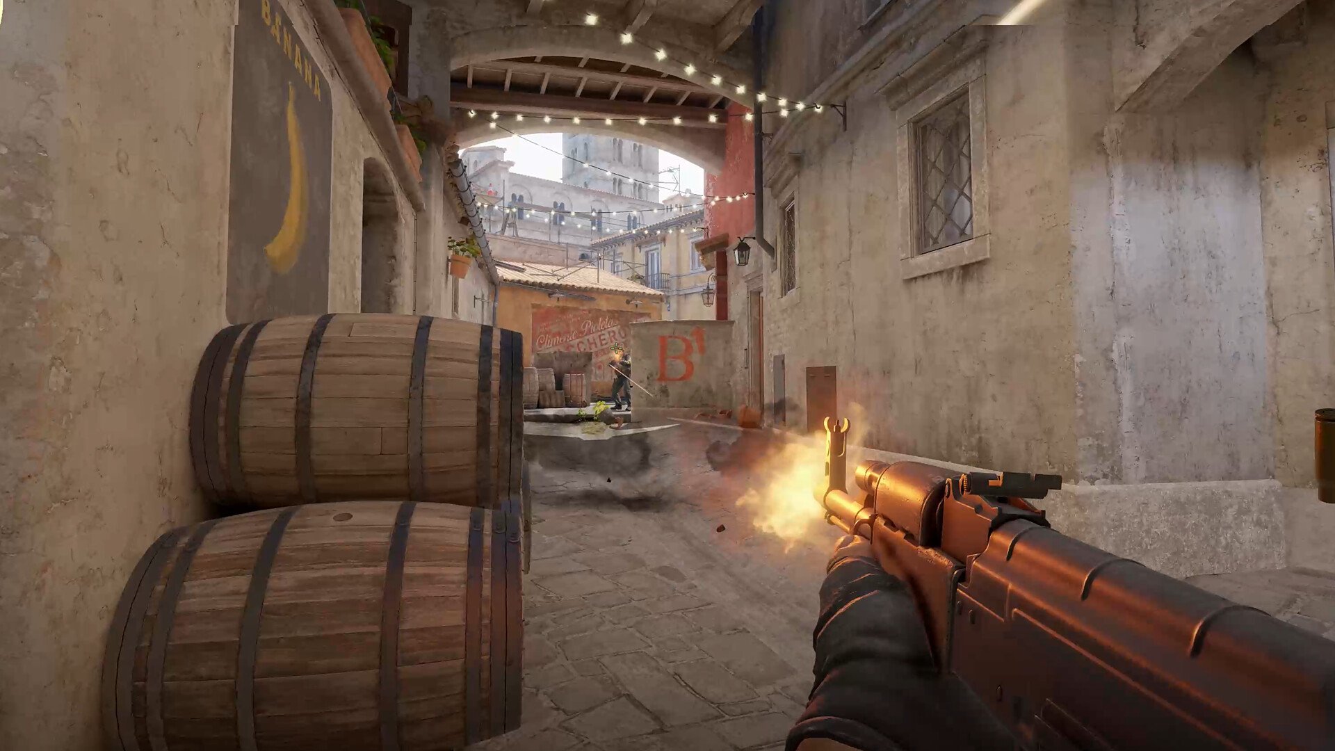 First-person rifle gunfight in Counter-Strike 2
